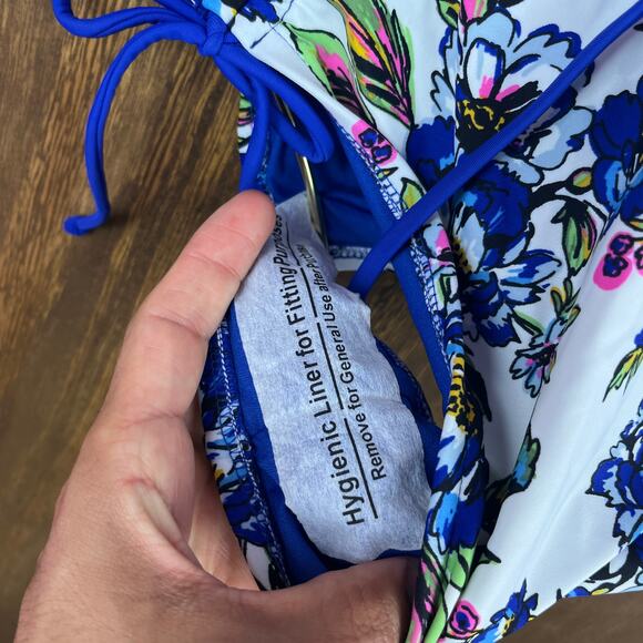 A.N.A New Approach Women Blue White Romeo Floral Open Back Swimsuit One Piece M - Picture 7 of 12